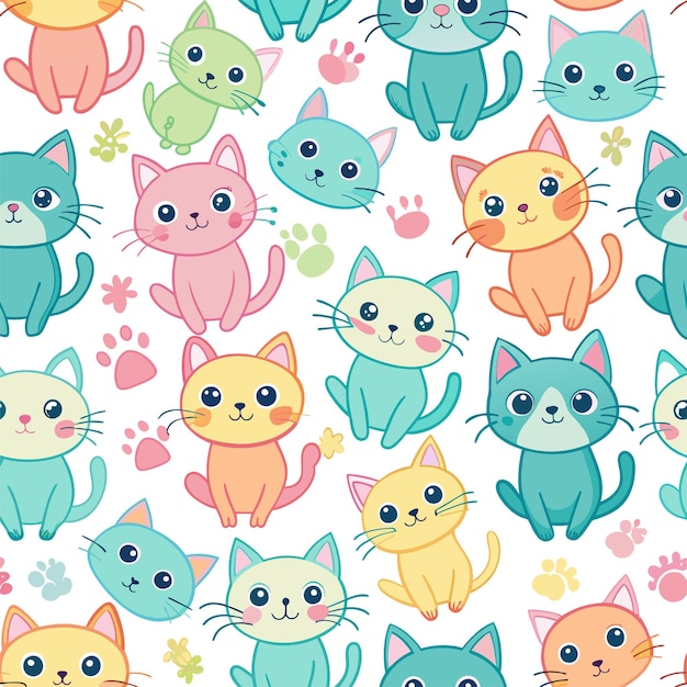 cute cats art seamless pattern background