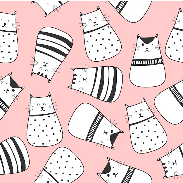 Vector cute cats cartoon seamless pattern