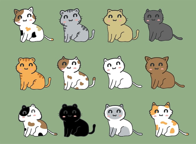 cute cats cartoon set vector