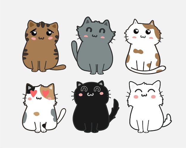 cute cats cartoon set vector