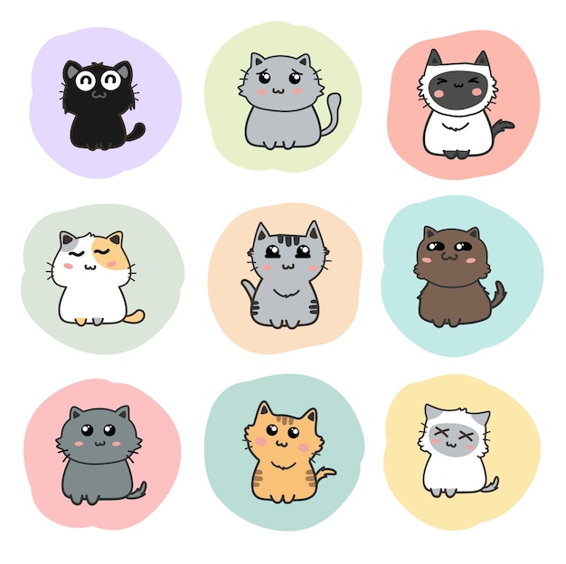 Cute cats cartoon set vector