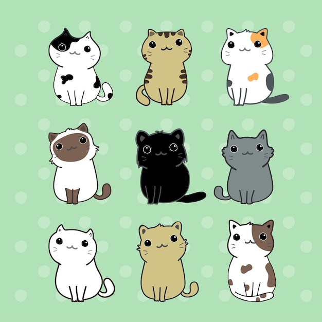 Cute cats cartoon set vector