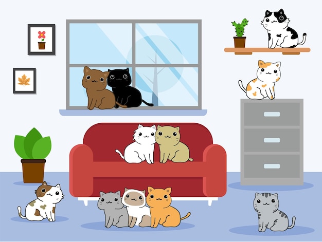 Vector cute cats cartoon set vector