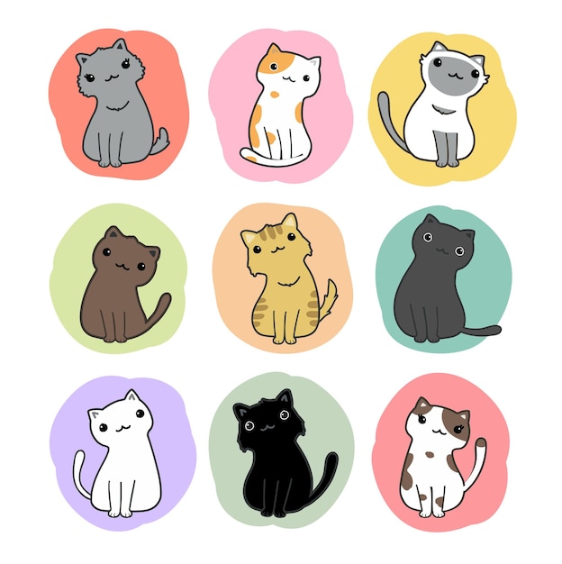 cute cats cartoon set vector