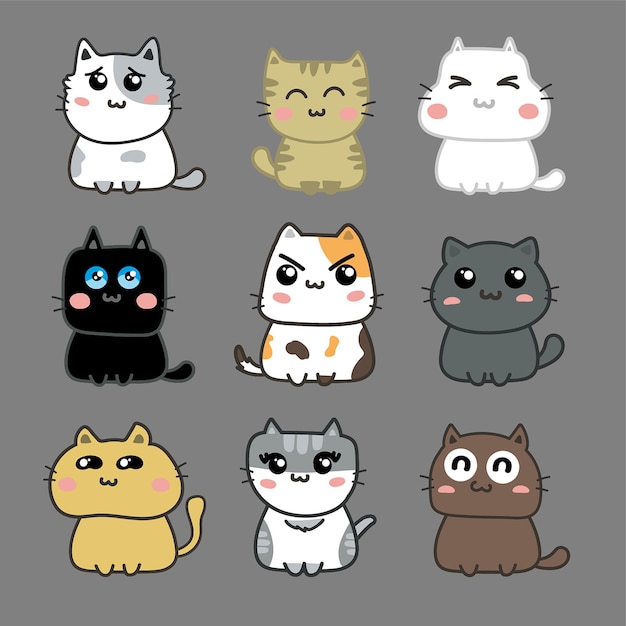 Premium Vector | Cute cats cartoon set vector