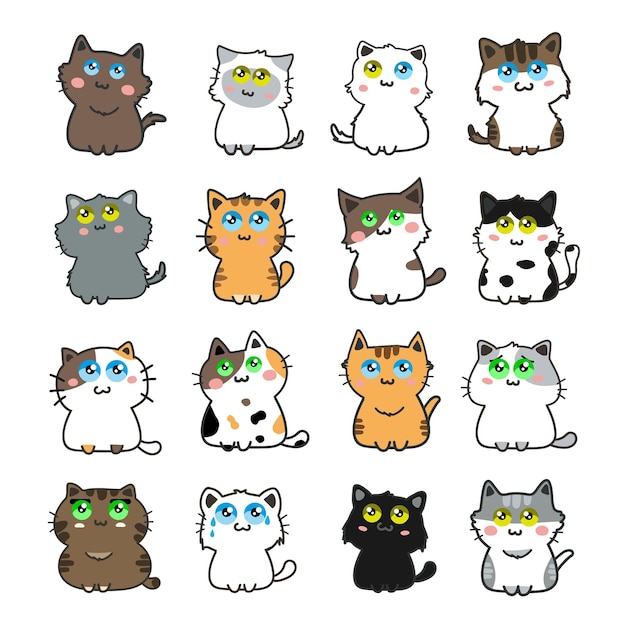 Cute cats cartoon set vector