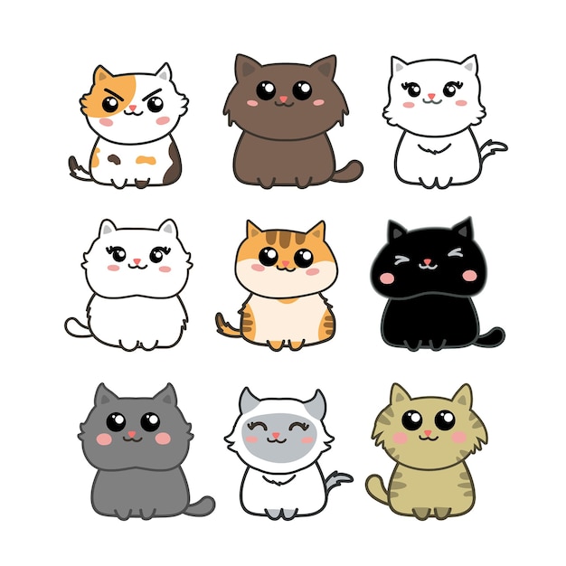 Cute cats cartoon set vector