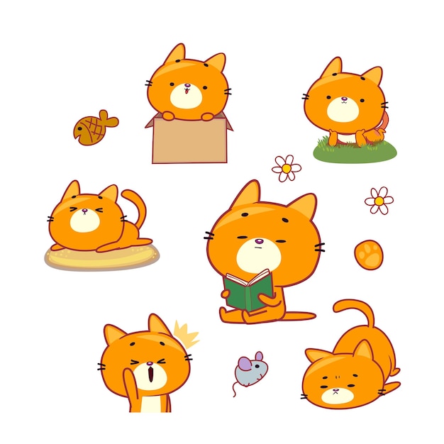 Cute cats characters playing around