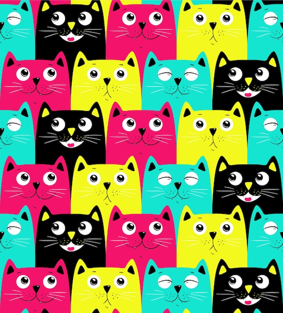 Cute cats colorful seamless pattern background vector eps10