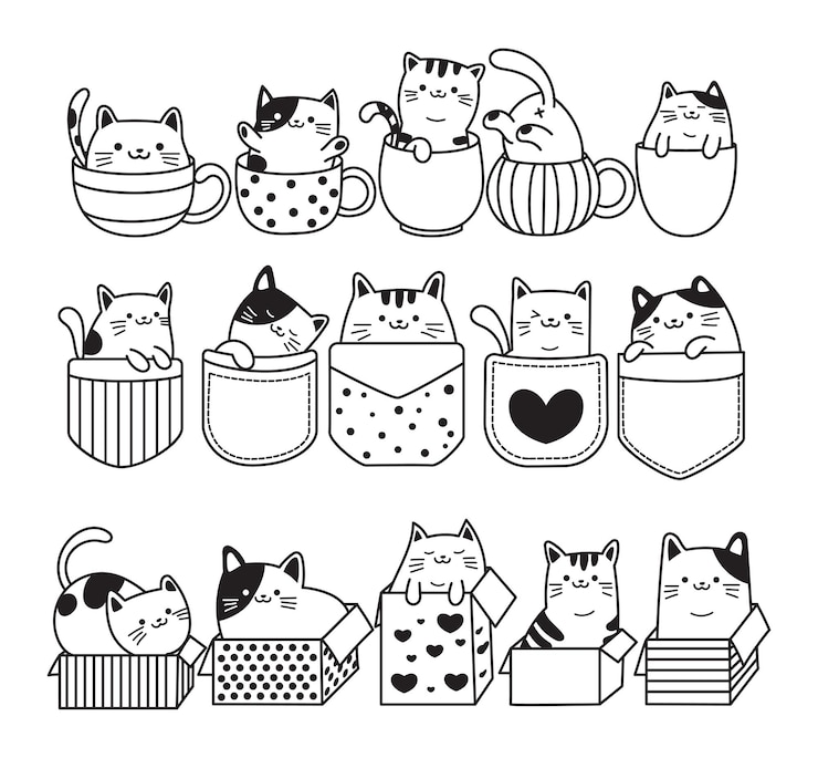 Vector cute cats doodle hand drawn vector