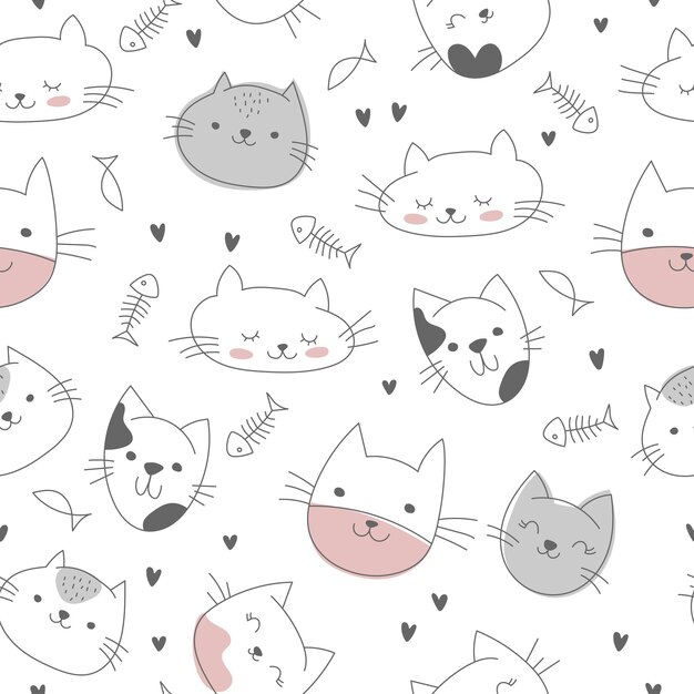 Vector cute cats doodle set cartoon catsor kittens characters design collection in soft colors