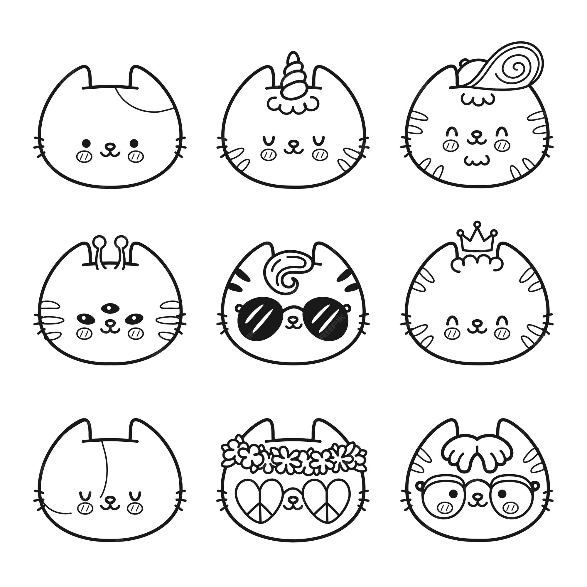 Premium Vector  Cute cats faces coloring page set collection