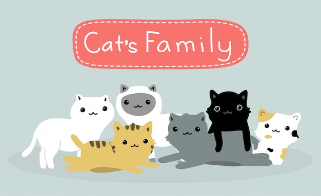 cute cats family set