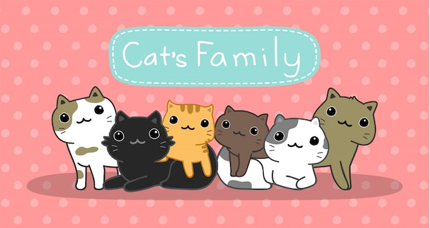 Cute cats family set