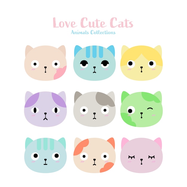 Vector cute cats hand drawn style