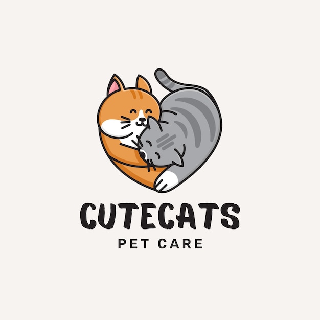 Cute Cats illustration Pet Care Logo 1
