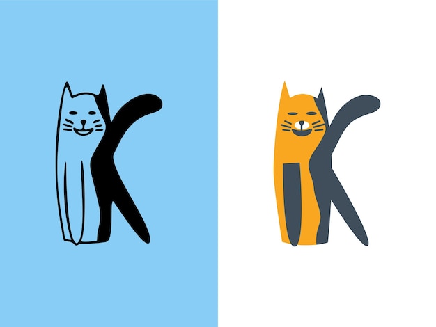 Disegni del logo della lettera k dei gatti svegli