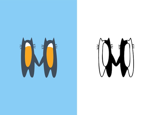 Симпатичные кошки Буква М Логотип Дизайн