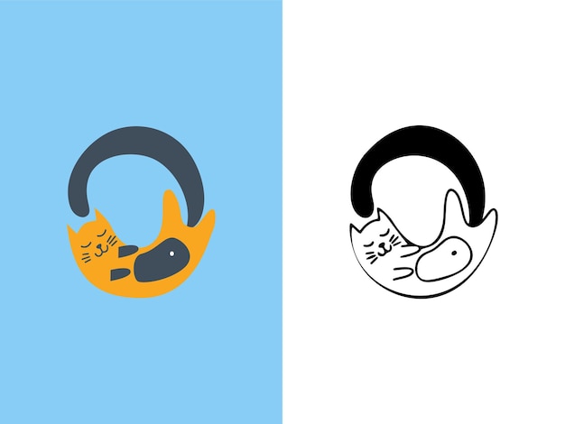 Симпатичные кошки Буква O Дизайн логотипа