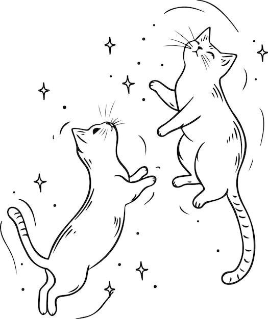 Vector cute cats playing drawing illustration