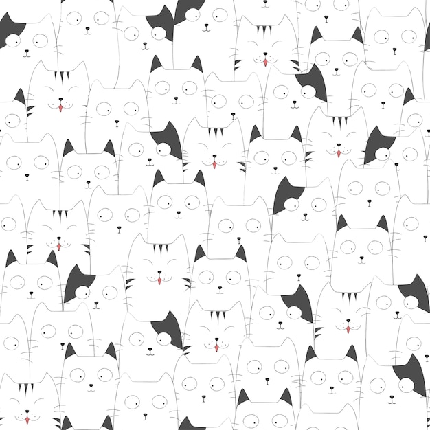 Vector cute cats seamless pattern background