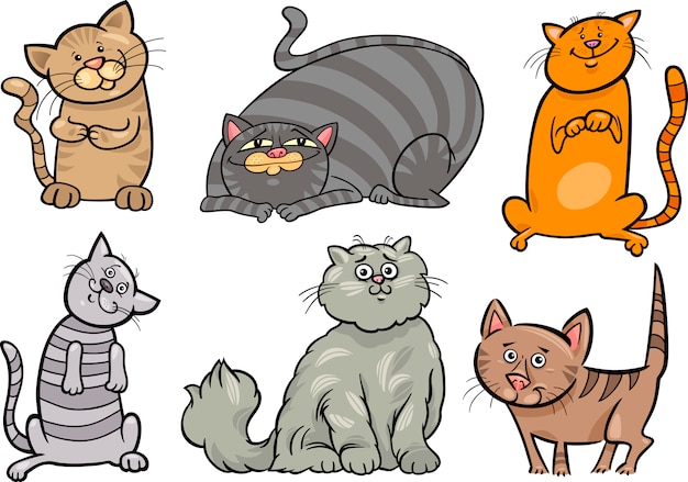 Vector cute cats set cartoon illustration