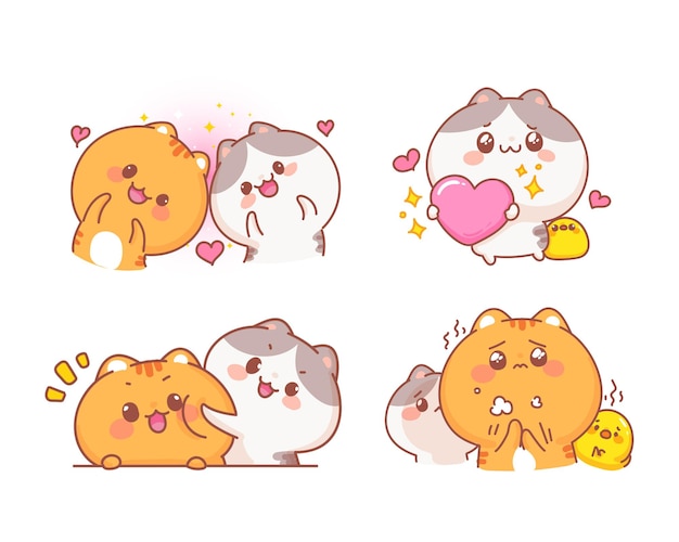 Cute cats set of in love character cartoon illustration