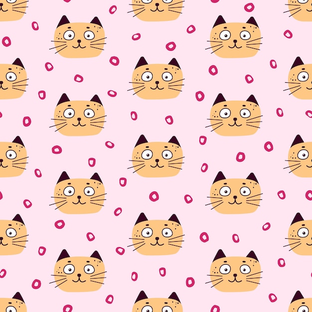 귀여운 고양이 벡터 원활한 패턴 달콤한 새끼 고양이 얼굴로 다채로운 아이 배경