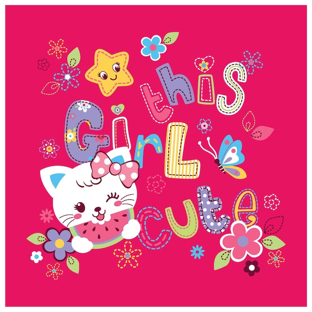 Cute cats with beautiful flowers vector illustration