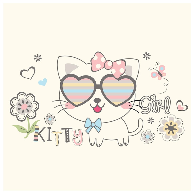 Vector 美しい花とかわいい猫ベクトルイラスト