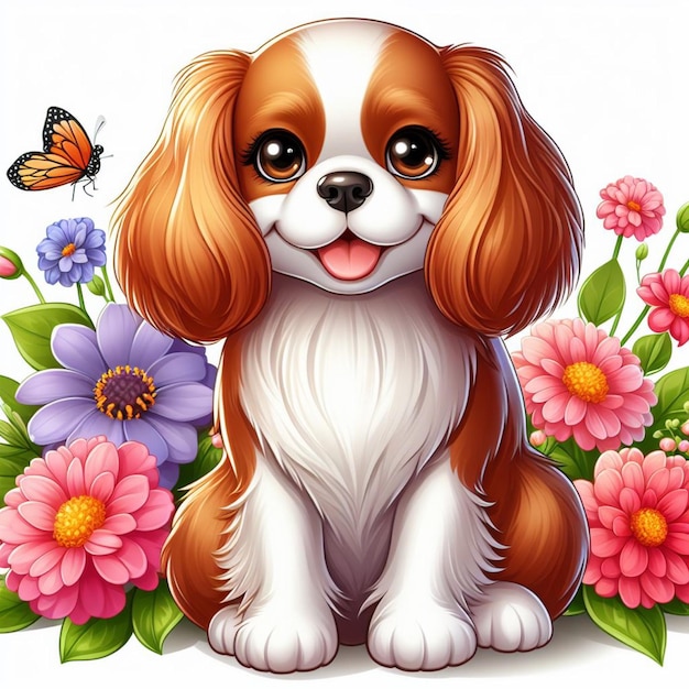 Cute Cavalier King Charles Spaniel Dog Vector Cartoon illustration