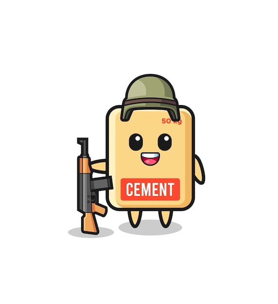 Cute cement sack mascot as a soldier