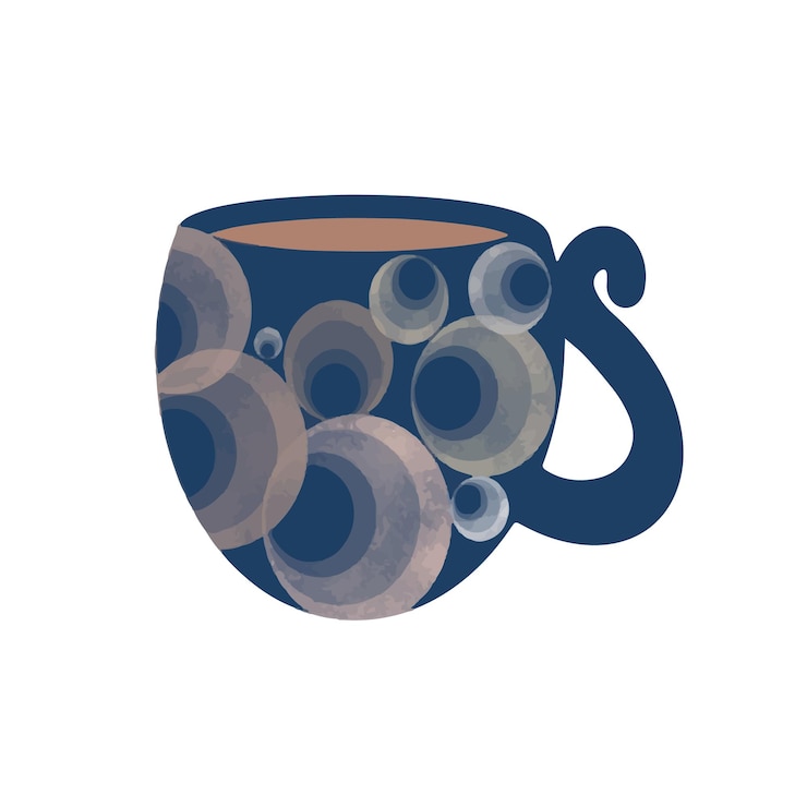 Vector cute ceramic blue mug in scandinavian style
