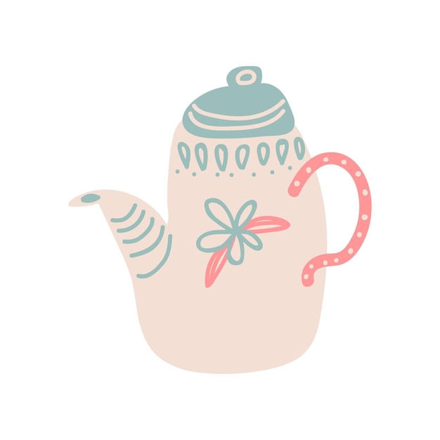 Милый керамический чайник с векторной иллюстрацией.