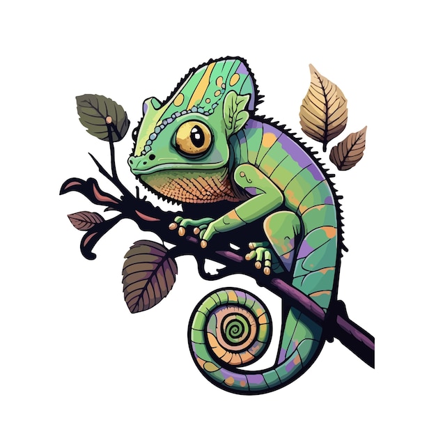 Vector cute chameleon cartoon style