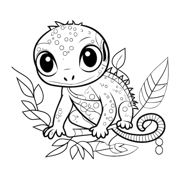 Vector cute chameleon coloring book page for adults