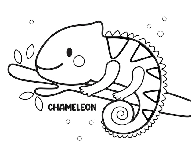 Vector cute chameleon coloring for kids