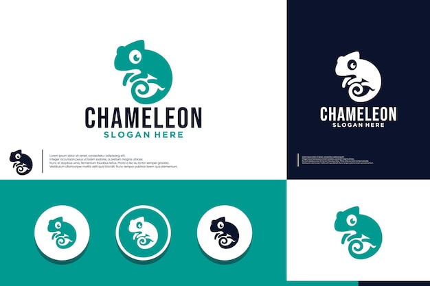 cute chameleon logo cartoon concept logo design vector