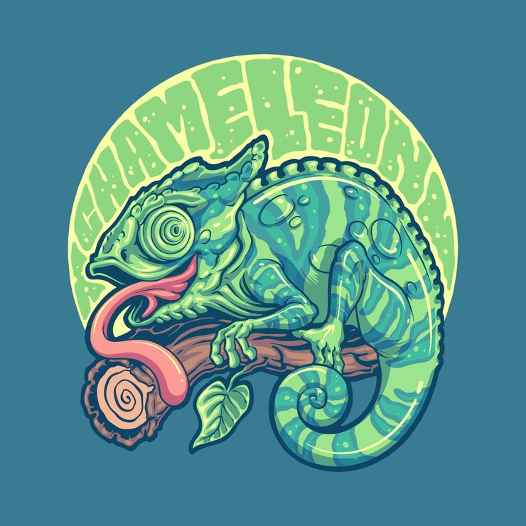 Vector cute chameleon wild life illustration
