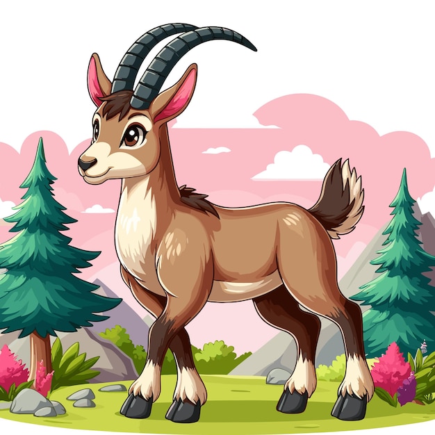 Vector cute chamois vector cartoon illustration