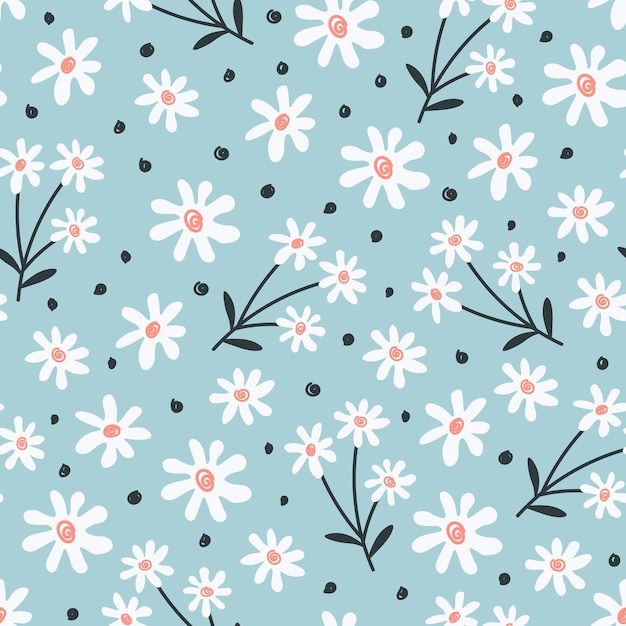 Cute chamomile seamless pattern