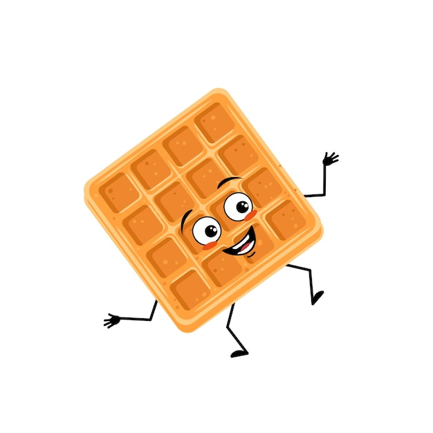 Cute character belgian waffle with happy emotions