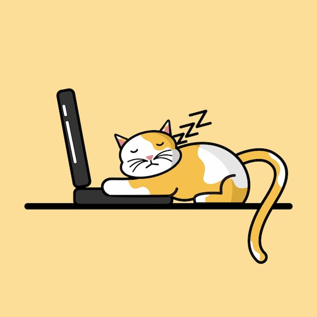 Cute character cartoon mascot vector illustration A cat sleep on a laptop