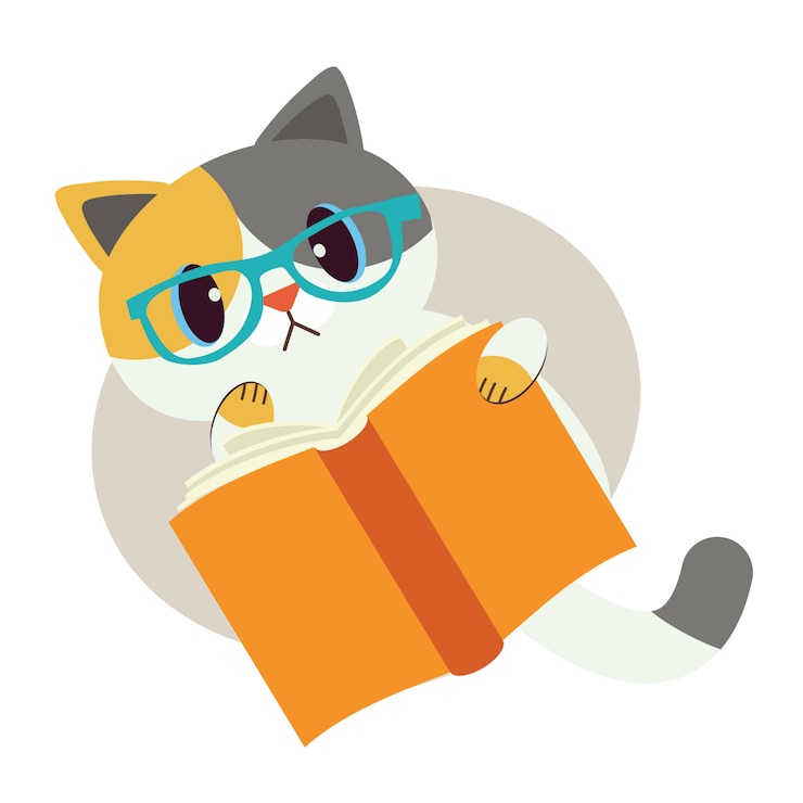 Vector cute character of cat with a book