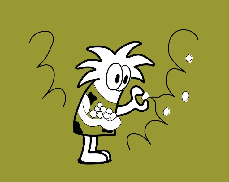 Vector cute character collecting berries from a bush cartoon basic hand drawn style vector illustration