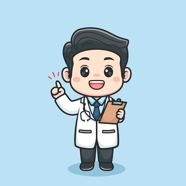 Vector cute character design male boy doctor medic worker medical pharmacy hospital isolated vector design