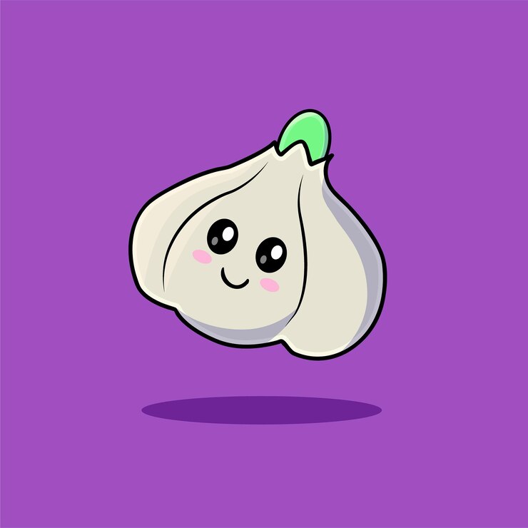 귀여운 캐릭터 마늘 전구 조미료 야채 벡터 일러스트 레이션