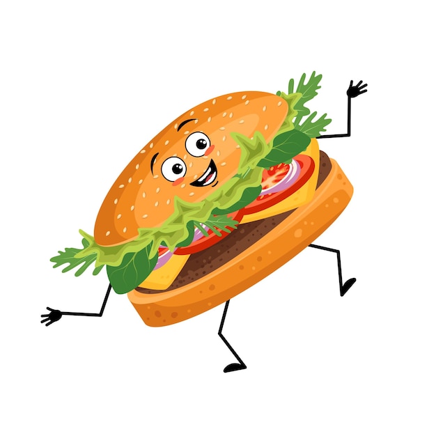 Cute character hamburger with happy emotions