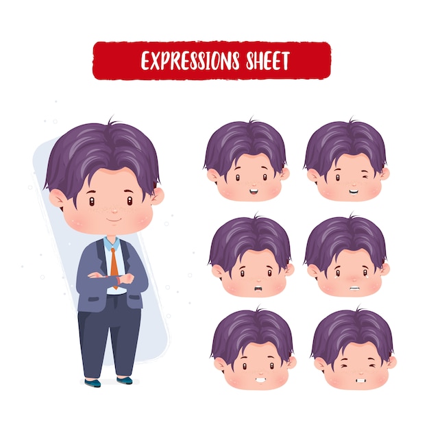 Cute Character Male Mouth Expressions Emotions Sheet Face Businessman Concept    Illustration