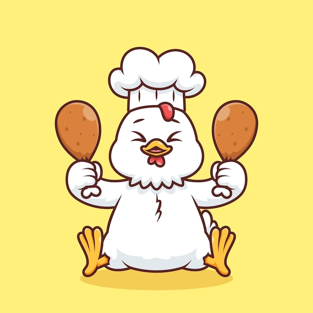 cute character mascot chicken hold chicken drumstick isolated vector design illustration